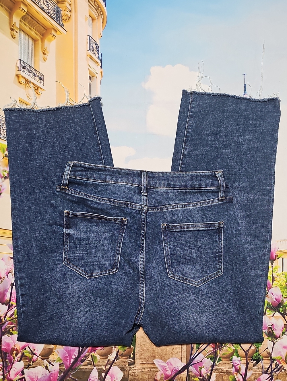 Oliver Logan Dark Blue High Waist Jeans with Frayed Hem Size 28 - Picture 6 of 6